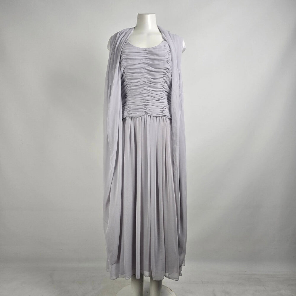 Vintage Gorgon Dress Grey Chiffon Ruched Boddice Midi Dress Size S/M